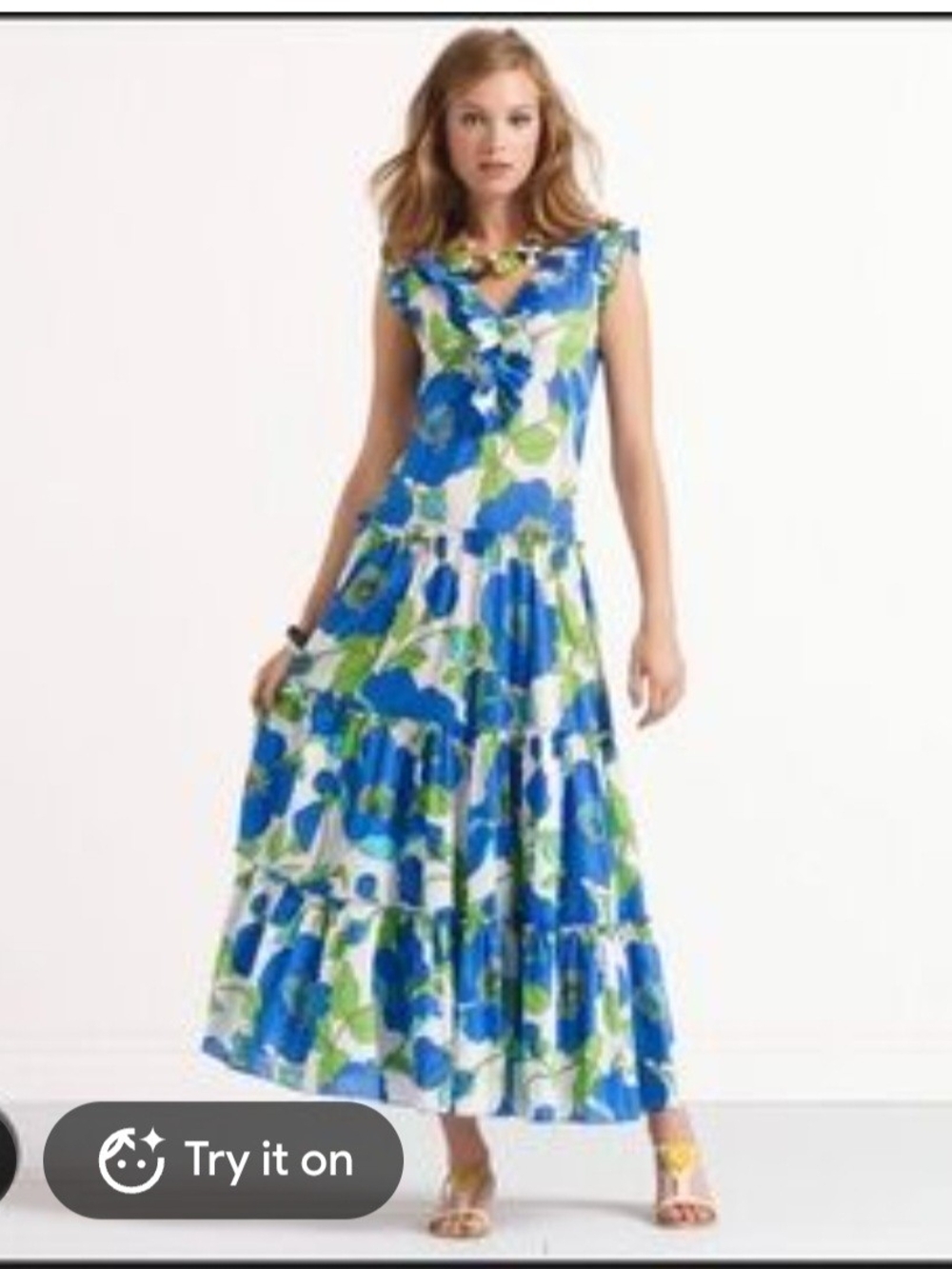 kate spade Stunning New York Blue and Green Floral Tiered Maxi Dress. Size 10